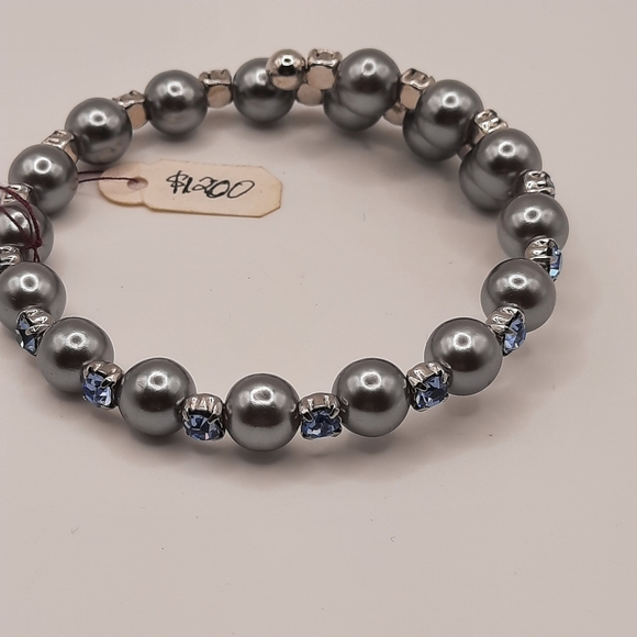 Beaded Bracelets Blue Rhinestones and Gray Beads - Picture 6 of 6